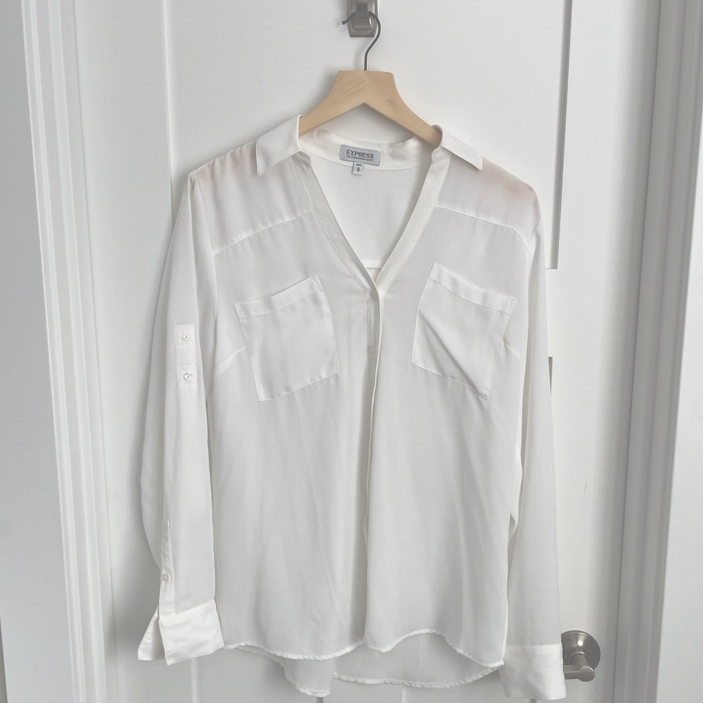 Express Pure White Button Up Blouse Size Medium - image 1